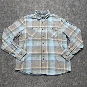 Vissla Men's M Plaid Flannel Shirt 100% Cotton Blue Green Long Sleeve Surf